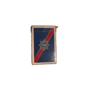 Vintage TWA Airlines Playing Cards Navy Blue Red Stripe Collectible Deck w. Box